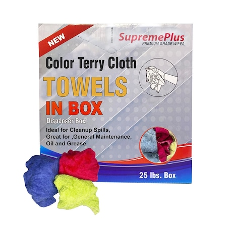 Supremeplus New Color Terry Towel Cleaning Rags, 25 lbs. Compressed Box SP-5635