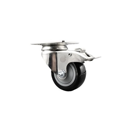 Service Caster 3 Inch 316SS Black Polyurethane Swivel Top Plate Caster with Total Lock Brake SCC-SS316TTL20S314-PPUB-BLK