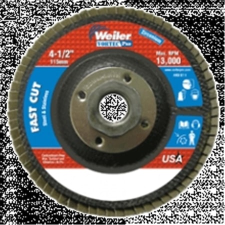 Weiler Vortec Pro Abrasive Flap Discs- 4.5 in.- 40 Grit- 13-000 Rpm 804-31314