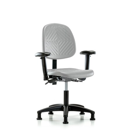 Blue Ridge Ergonomics Poly Chair-Desk Height with Medium Back, Adjustable Arms, & Stationary Glides in Gray Poly PDHCH-MB-RG-T0-A1-RG-GRY