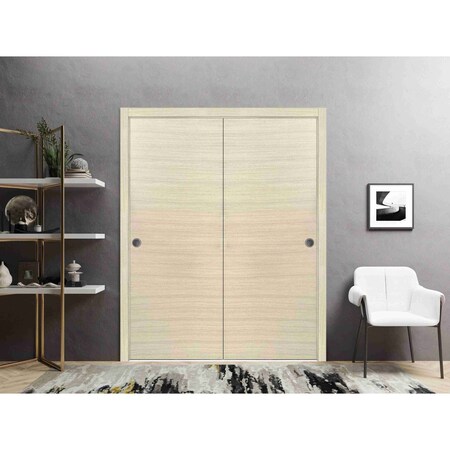 Sartodoors Sliding Closet Bypass Doors, Planum 0010 Natural Veneer, Sturdy Rails Moldings Trims Hardware Set, PLANUM0010DBD-SHP-36