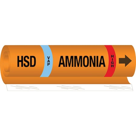Brady HSD VAP AMMONIA HIGH Pipe Marker, 26in H x 12in W, Fits Pipes 2.5in Dia. Thru 7.875in Dia. 145812