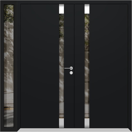 Vdomdoors Aluminum Double Doors Cynex 6777 Black 1 Sidelight Mirrored Clear Glass Modern Painted 86x80 (W72+1 CYNEX6777DEXD-BLK-W72+14xH80-LH-O