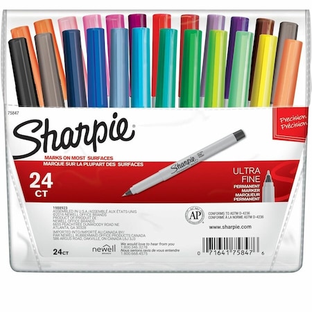 Dymo Sharpie, ULTRA FINE TIP PERMANENT MARKER, EXTRA-FINE NEEDLE TIP, ASSORTED COLORS, 24 Pieces 75847