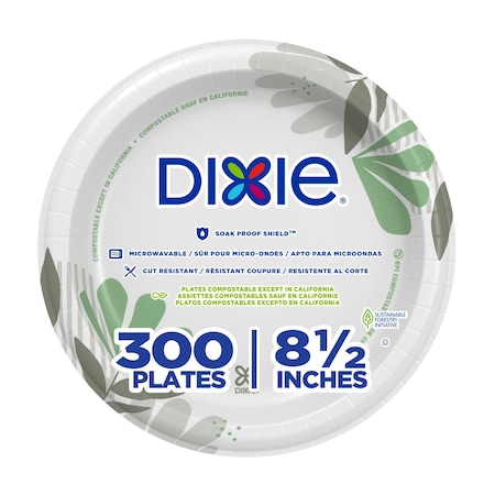 Dixie Disposable Plate, 8 1/2 in, Round, Paper, Pathways, PK300 UX9P300