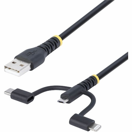 Startech.Com 3.3FT (1M) RUGGED USB MULTI CHARGING CABLE, USB TO LIGHTNING/MICRO-USB/TYPE-C, A RLTCUB1MBK