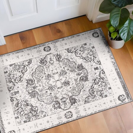 World Rug Gallery Traditional Medallion Area Rug 2 ft 7 in x 4 ft Gray MON830GRAY27X4