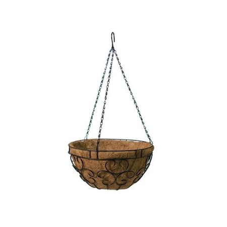 Panacea Products  14 in. Romantic Style Hanging Basket with Coco Liner, Black Steel 259426