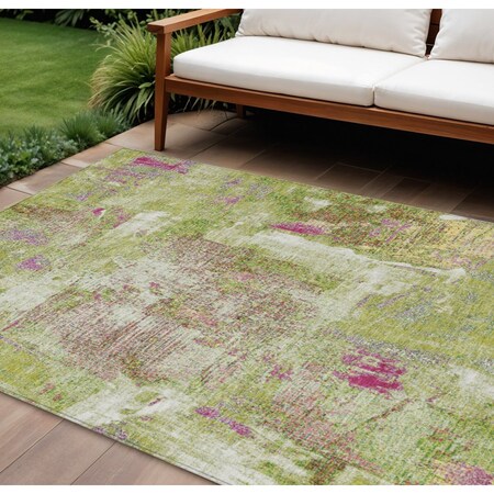 Homeroots 8' X 10' Lime Green Ivory And Pink Abstract Washable Indoor Outdoor Area Rug 596875