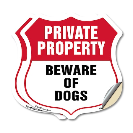 Signmission Private Property Shield Sign Beware Of D, 18 inch X 18 inch, Vinyl Decal, 2PK SHI-D-2PACK-18-440