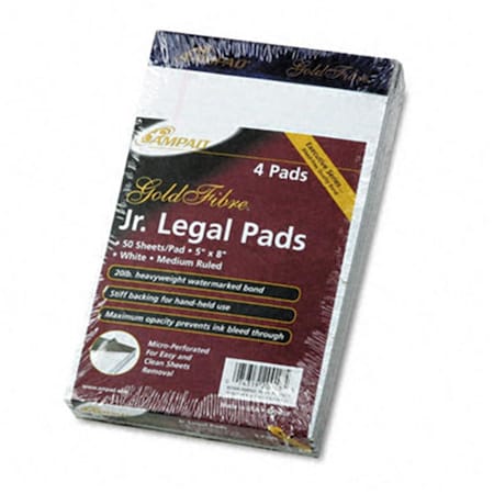 Ampad Gold Fibre Ruled Pads  Jr. Legal Rule  5 x 8  White  Four 50-Sheet Pads/pk AM32012