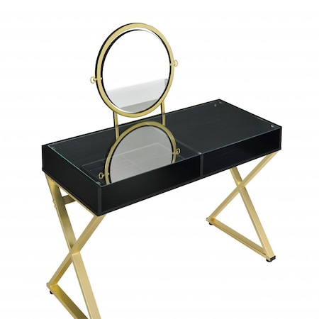 Homeroots 42" Black and Gold Mirrored Dresser 486499