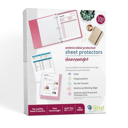 C-Line Products Sheet Protector, Antimicrobial, PK100 62033