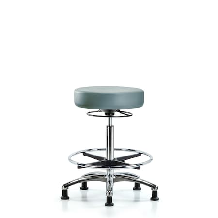 Blue Ridge Ergonomics Vinyl Stool, Chrome, High Bench, Foot Ring, Glides, Storm BR-VHBSO-CR-CF-RG-8822