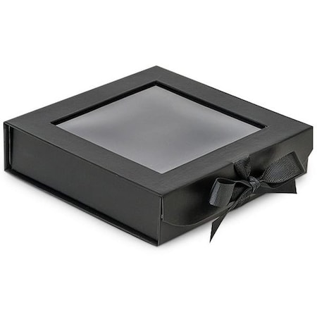 Nashville Wraps Black Folding Box with Window and Ribbon Closures, 6x6x1.5in, 24PK FBB6BK