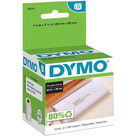 Dymo Address Label, Self-Adhesive, White, PK2 30251