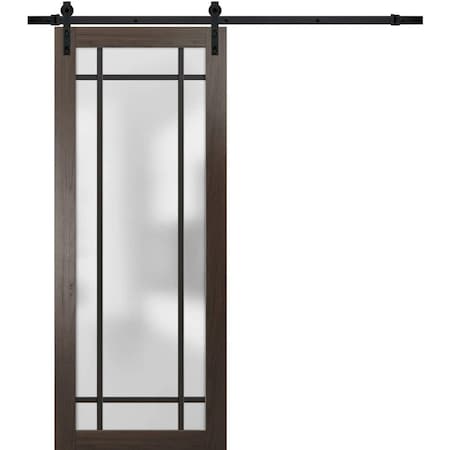 Sartodoors Sturdy Barn Door Frosted Tempered Glass Planum 2112 Black 42x96 Solid Core Modern Interior PLANUM2112BD-B-CA-42 x 96