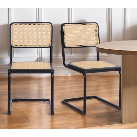 Homeroots Set of Two Black and Natural Steel Open Back Dining Side Chairs 576832