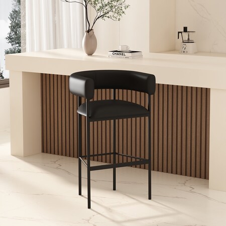 Manhattan Comfort Onda Metal Upholstered Vegan Leather Barstool in Black BS1638-3