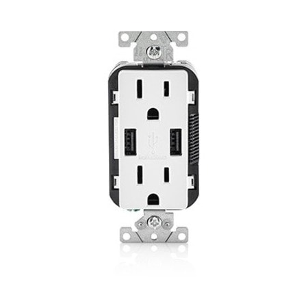Leviton USB Charger/Duplex Tamper-Resistant Receptacle, 3.6/15 Amp, 125 Volt, NEMA 5-15R, White T5632-W