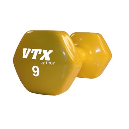 Vtx By Troy Barbell Contoured Vinyl Coated Dumbbell - 9 Pounds - Yellow - Sold as a single dumbbell VD-009