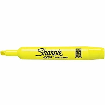Sharpie Tank Style Highlighters, Chisel Tip, Yellow Ink/Barrel, PK12 25025