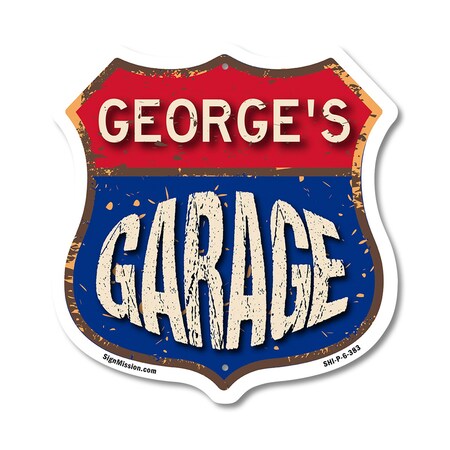 Signmission George's Garage, 6 Inch X 6 Inch, Plastic Sign SHI-P-6-383-GEORGE