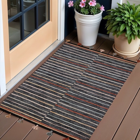 Homeroots 2' X 3' Gray and Orange Geometric Handmade Indoor Outdoor Area Rug 557170