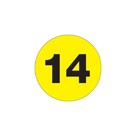 Bubblefast 1'' Circle - ''14'' Fluorescent Yellow Number Labels BFDL6766