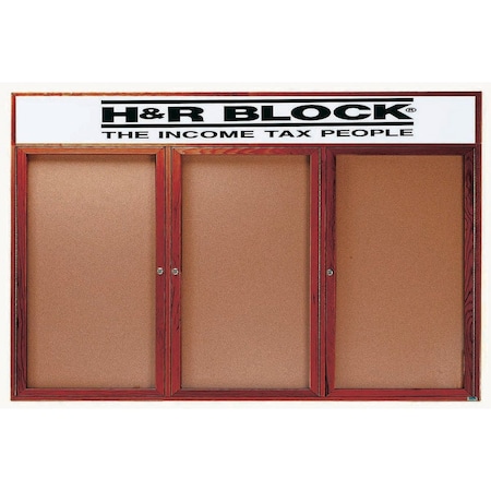 Aarco Enclosed Bulletin Board Customizable Header and Cherry Stained Red Oak Frame, 36''Hx72''W CBC3672-3RH