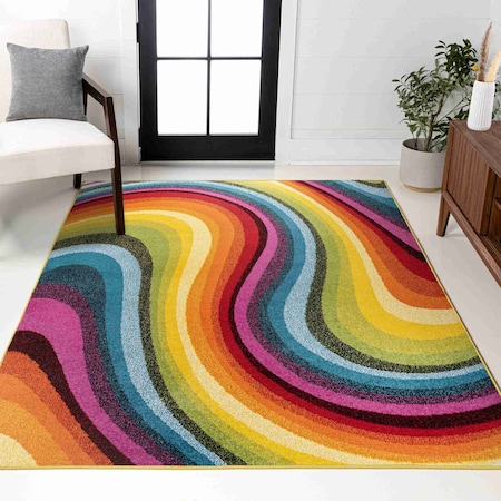 Jonathan Y Flow Abstract Swirl Red/Yellow/Blue 3 ft. x 5 ft. Area Rug DZC100A-3