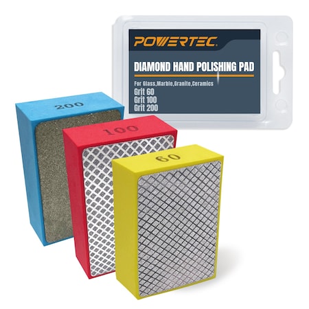 Powertec Diamond Hand Polishing Pad, for Polishing , Assorted Grits 60, 100 & 200 72306N