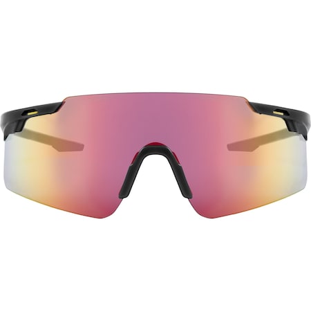 Ironwear Scratch Resistant UV Blocking Safety Glasses with Curved Lens, Black, Red Mirror 3595-B-RM
