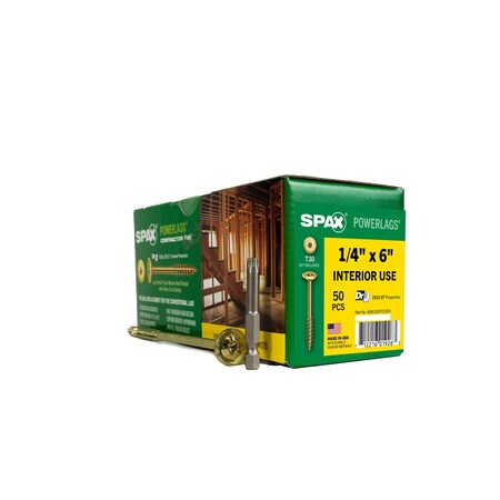 Spax 1/4 in x 6 in Interior Structural Wood Lag Screws Powerlags Washer Head T-Star, 50PK 4581020701525