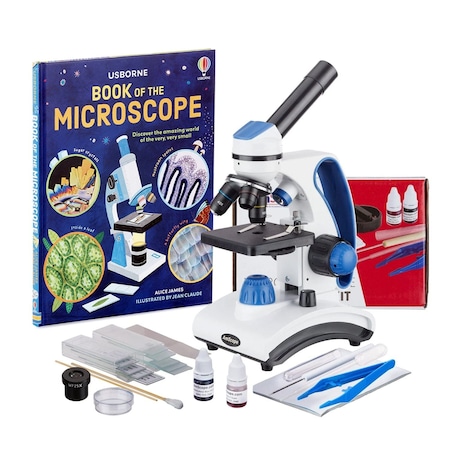 Amscope M162 Portable Metal Frame Student Compound Microscope 40X-1000X w/Slides, Tools and Book M162C-2L-WM-SP14