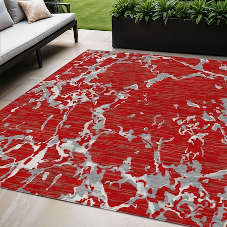 Homeroots 5' X 8' Red Ivory And Gray Striped Washable Indoor Outdoor Area Rug 600919