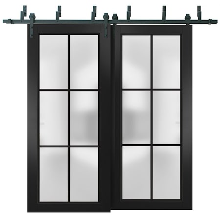 Sartodoors Sliding Closet Frosted Glass Barn Bypass Doors with Hardware Planum 2122 Black 72x80 (2* 36x80) PLANUM2122BBB-BLK-72 x 80 (2* 36x80)