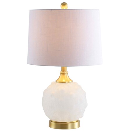 Jonathan Y Ilsa 22" Dotted Glass/Metal LED Table Lamp, White/Brass Gold JYL6200A