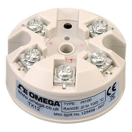 Omega RTD Sensor: -40°C to 85°C, Transmitter, Head Mount Mounting, -40°C Compensated Temp - Min TX12