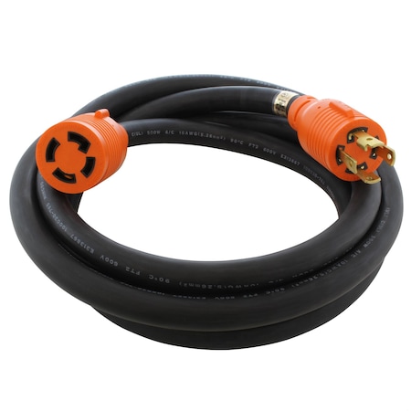 Ac Works SOOW; Cold Weather Extension Cord, 10 AWG, Indoor/Outdoor, 10/4, 1 Outlets, L15-30R, Black, Rubber L1530PR-025