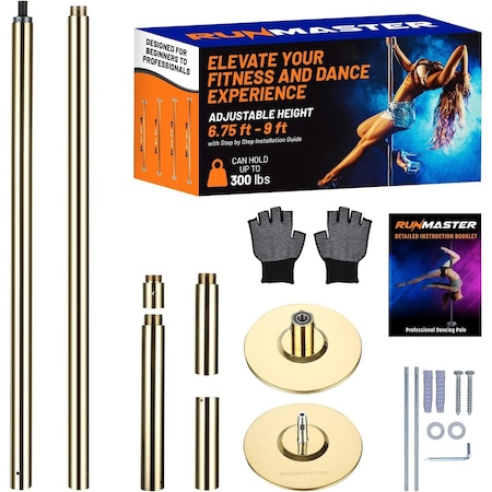 Runmaster Premium 45mm Dance Pole Kit, Spinning and Static, Portable Steel with Silicone Protection, Gold HMDANGLD