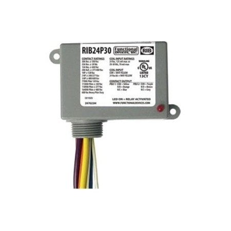 Functional Devices-Rib Enclosed Pre-Wired Relay, 30A at 300VAC, DPDT RIB24P30
