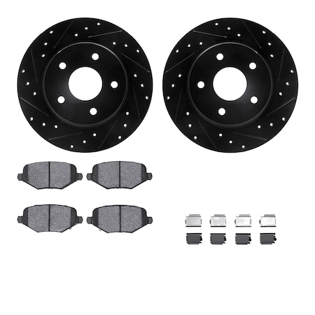 Dynamic Friction Co DFC Brake Rotor - Dimpled & Slotted - Black w/5000 Brake Pads & HW Kit 8512-40097