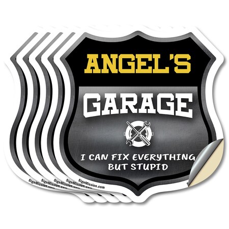 Signmission Angel's Garage I Can Fix Everything But Stupid, 4 inch X 4 inch, Vinyl Decal, 5PK SHI-D-5PACK-4-490-ANGEL