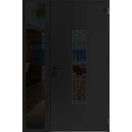 Vdomdoors Front Exterior Prehung Steel Door Ronex1477 Black Enamel Sidelight Exterior Window Sidelite RONEX1477EXD-BLK-W36+14xH80-LH-I