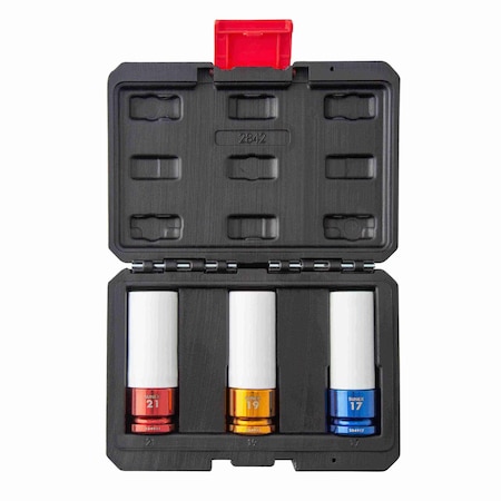 Sunex 1/2 in Drive Metric 6 Point Wheel Protector Thin Wall 3-Piece Impact Socket Set 2842