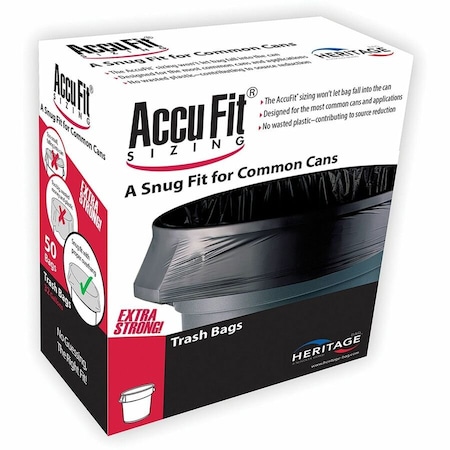 Accufit 44 gal Trash Bags, 37 in x 50 in, Premium, 0.9 mil, Black, 50 PK H7450TK RC1