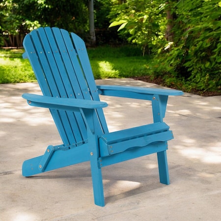 Homeroots 32" Blue Solid Wood Outdoor Folding Stacking Adirondack Chair 558549