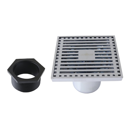 Kingston Brass 4" Brass Square Grid Shower Drain with Hair Strainer, Polished Chrome BSF4464C