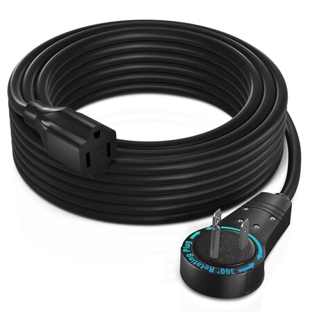 Maximm 30ft 16AWG 360 degrees Flat Plug Extension Cord, 3-Prong Grounded, UL, Black ADW-360-3130-B